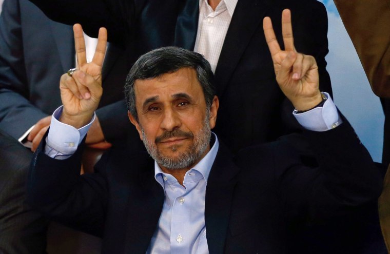 Image: Iran's former president Mahmoud Ahmadinejad at the Interior Ministry's election headquarters in Tehran