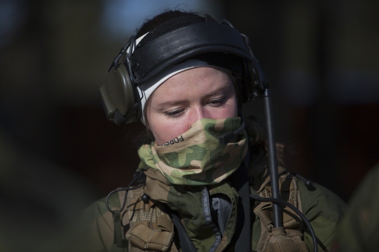 Image: A soldier rests after military training exercise at the Terningmoen Camp in Elverum, Norway