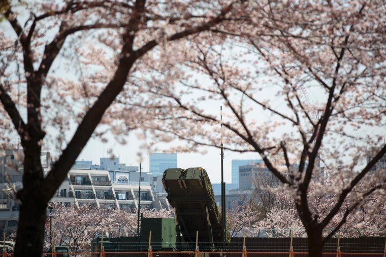 Image: A PAC-3 surface-to-air missile launcher unit, used to engage incoming ballistic missile threats, in Tokyo.