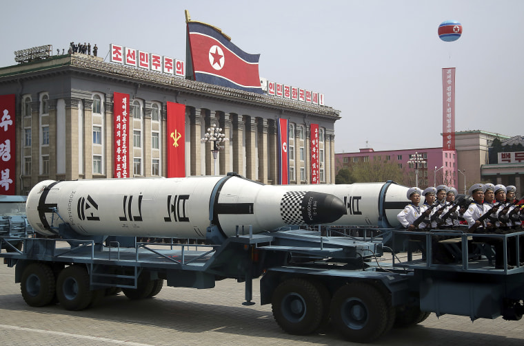 Image: A submarine-launched ballistic missile was also on display.