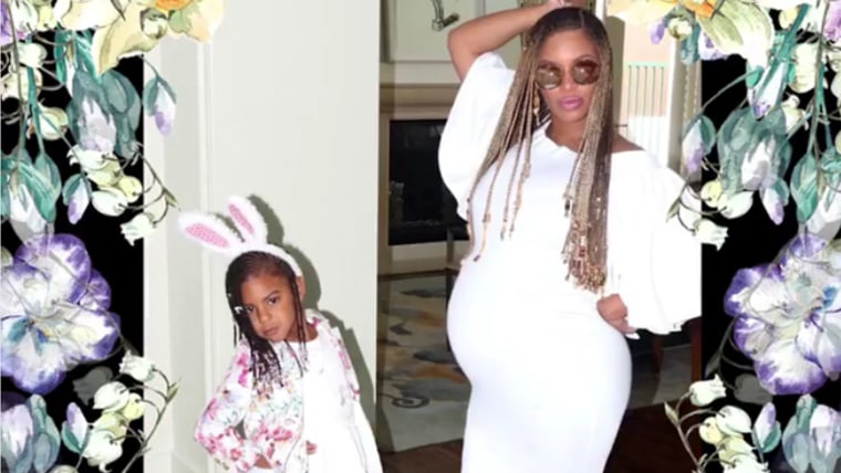 Beyonce and daughter Blue Ivy strike a pose in one adorable Easter photo that Beyonce posted to her Instagram account. 