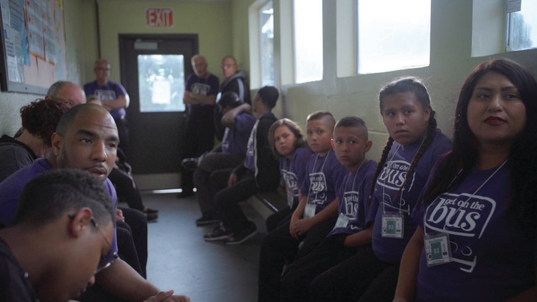 Families waiting to enter the San Quentin prison to visit their loved ones in this still from "Mother's Day."