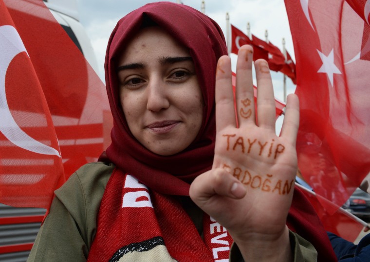 Image: Erdogan supporters cheered his narrow victory in the recent referendum. 