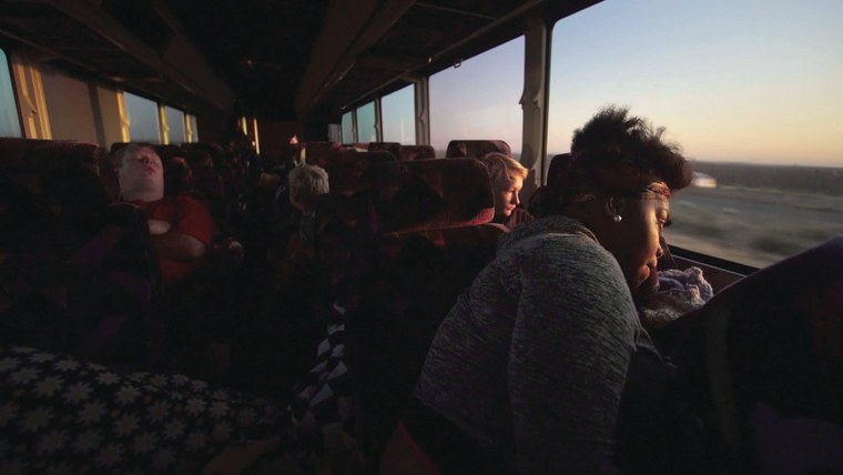 Daybreak on an overnight bus that takes children to visit their parents in prison is shown in a still taken from "Mother's Day."
