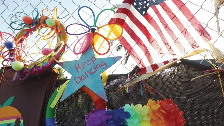 Film still from "Love the Sinner" of a memorial for the victims of the Pulse nightclub shooting in Orlando, Fla.