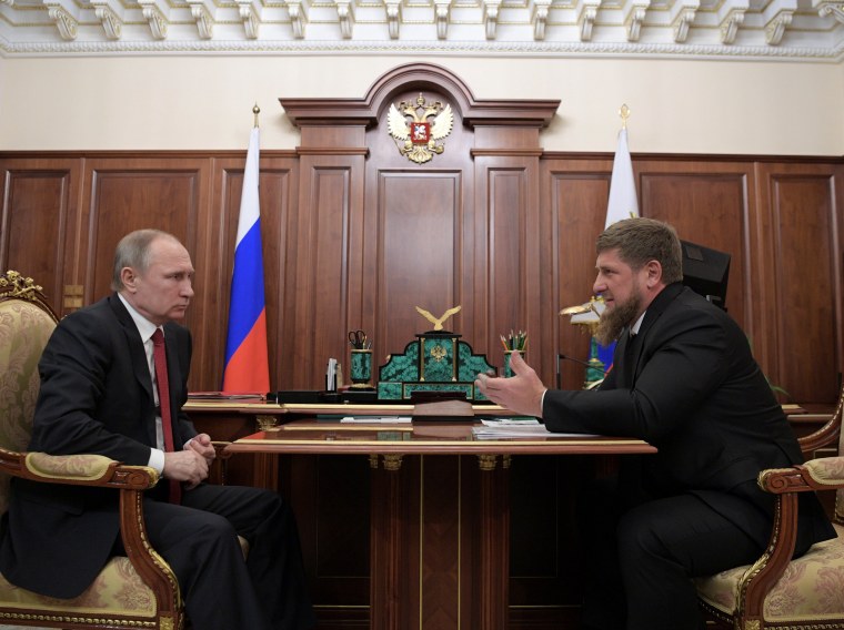 Image: Russian President Putin meets with Chechnya's head Kadyrov at Kremlin in Moscow
