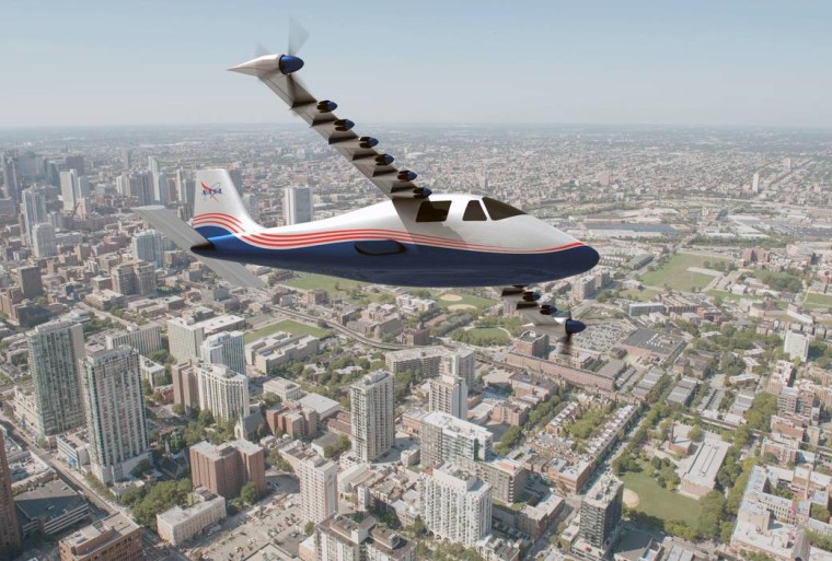 This artist's concept of the X-57 Maxwell shows the plane's specially designed wing and 14 electric motors.