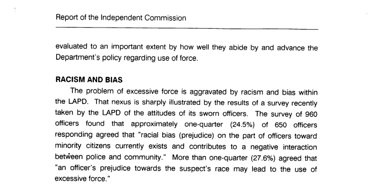 An excerpt taken from a report by the Independent Commission on the Los Angeles Police Department.