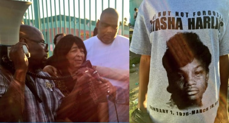 Latasha Harlins' family speak at a memorial rally on the 25th anniversary of her death.