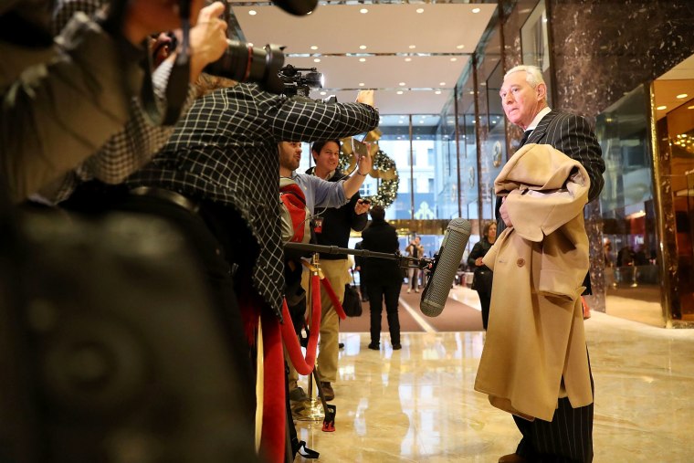 Image: Roger Stone speaks to the media at Trump Tower on Dec. 6, 2016 in New York City.