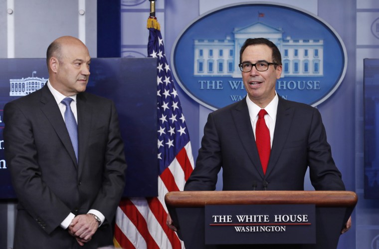 Image: Steven Mnuchin, Gary Cohn at White House Press Briefing