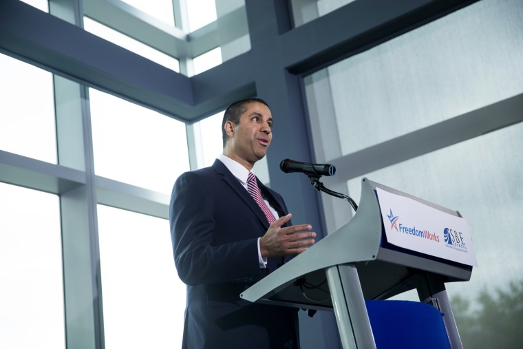 Image:  Federal Communications Commission Chairman Ajit Pai speaks during an internet regulation event