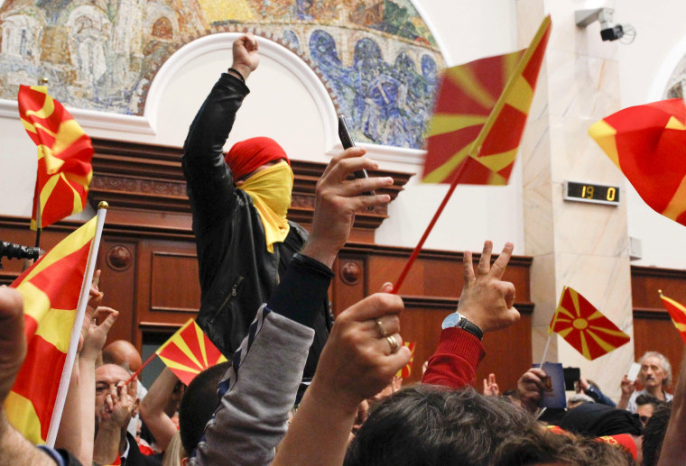 Image: Protesters entered Macedonia's parliament in Skopje