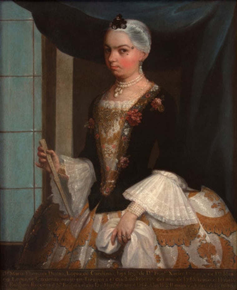 Juan Patricio Morlete Ruiz, Portrait of Dona Tomasa Duran Lopez de Cardenas c. 1762, Oil on canvas, 40 3/16 x 33 1/16 in. (102 x 84 cm),