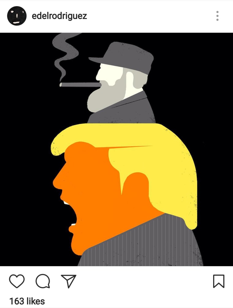 Image: And illustration by Edel Rodriguez shows Donald Trump and Fidel Castro, as commissioned by the New York Times for an op-ed.