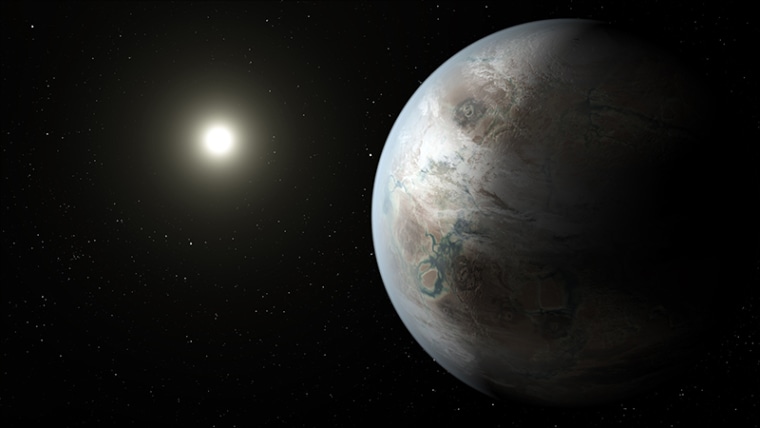 An artist's conception of planet Kepler-452b, the first near-Earth-sized world to be found in the habitable zone of a star that is similar to our sun.