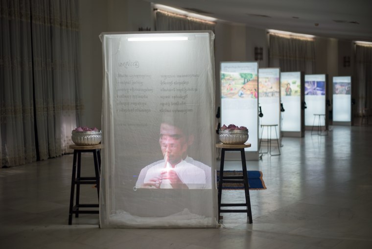 An exhibit on the Cambodian genocide accompanying "Phka Sla Krom Angkar"