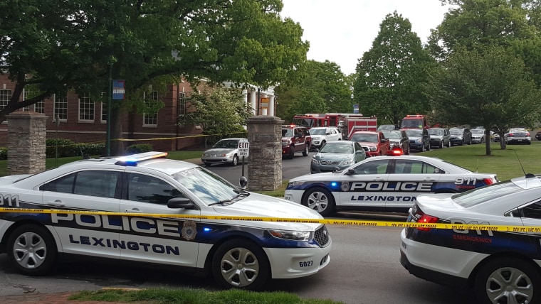 Image: Police cars outside the cafe where a student at Transylvania University was attacked