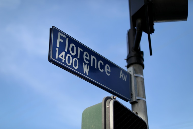 Image: The sign post at the corner of Florence and Normandie where the 1992 Los Angeles riots began 25 years ago this week in Los Angeles