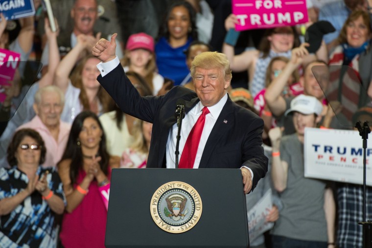Image: US President Donald J. Trump holds rally for 100th Day in office in Harrisburg, Pennsylvania