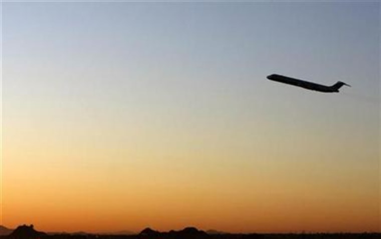An airplane departs Sky Harbor International Airport in Phoenix