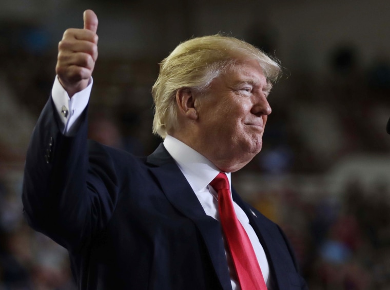 Image: U.S. President Donald Trump leads a rally marking his first 100 days in office in Harrisburg