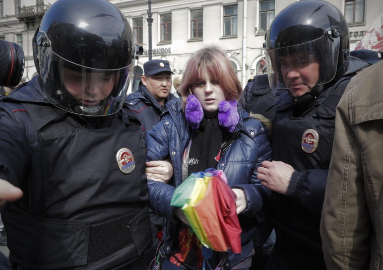 Russian Police Detain Gay Rights Activists At May Day March