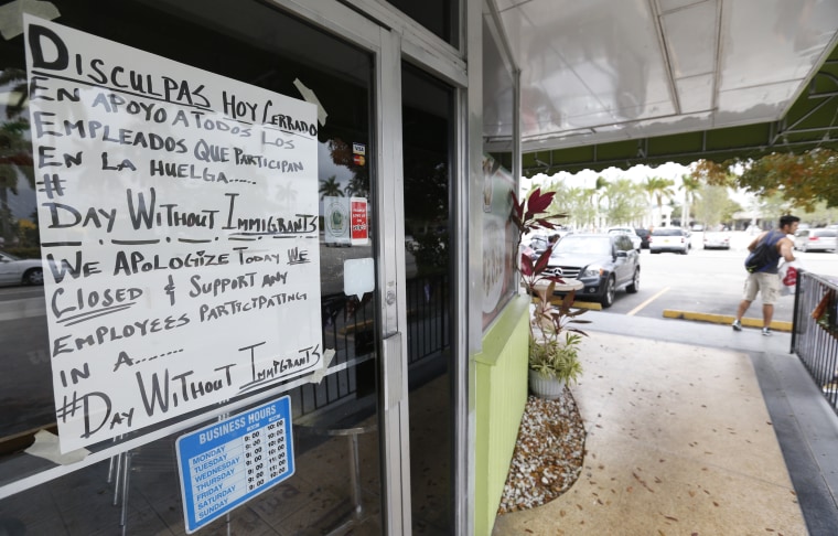 A sign on the La Cruzada Restaurant across from the Homestead, Fla., City Hall building, stating that they were closed and supporting a Day Without Immigrants, Monday, May 1, 2017.