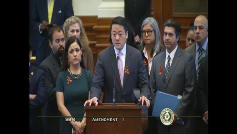 Texas state Rep. Gene Wu speaks during debate of SB-4, which would ban "sanctuary" cities in Texas.