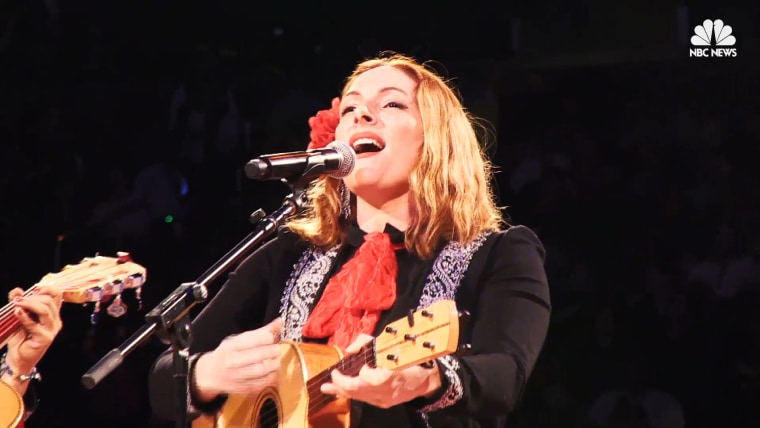 Shae Fiol and the members of Flor de Toloache perform at Madison Square Garden in New York.