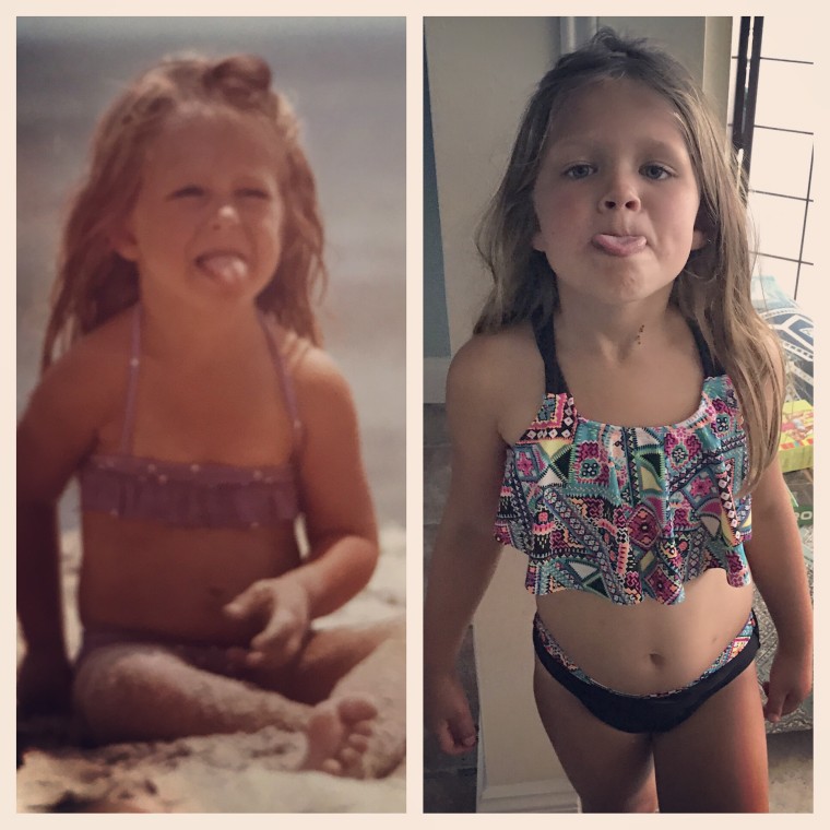 TODAY contributor Terri Peters at age 5 on the left, next to her daughter, Kennedy, 6.