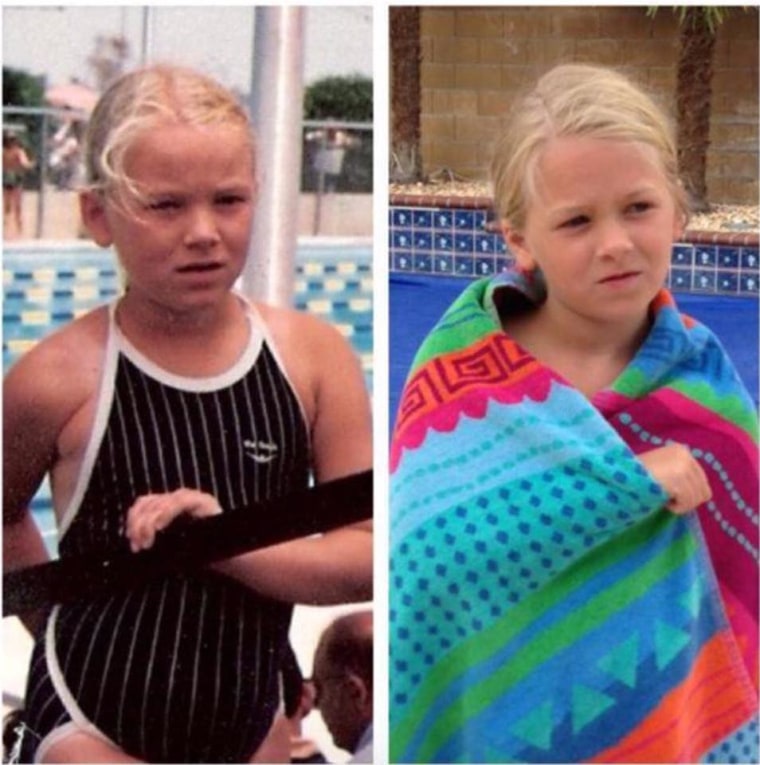 Ashley L'Herault Peters and her daughter, both at age 8.