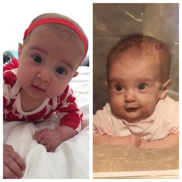 Baby photos of Lindsay Hessling (right) and her infant daughter (left.)