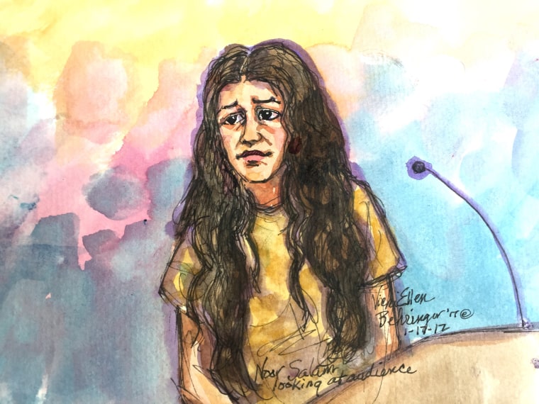 Image: Noor Salman in a 2016 courtroom sketch 