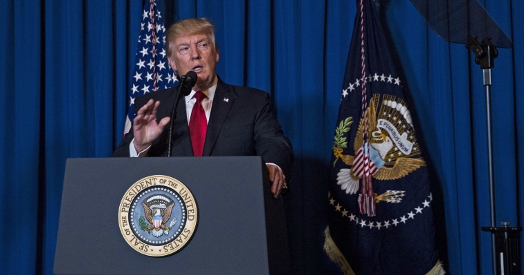 Image: President Donald Trump makes a statement about the American attack on an air base in Syria, at his Mar-a-Lago resort in Palm Beach, Fla.