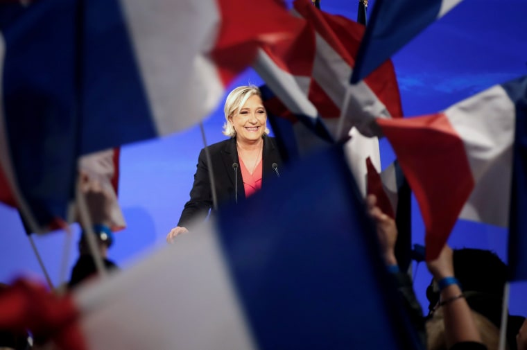 Image: Marine Le Pen, French National Front political party candidate for French 2017 presidential election, concedes defeat at the Chalet du Lac in the Bois de Vincennes in Paris after the second round of 2017 French presidential election