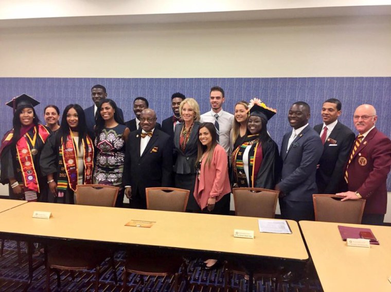 Image: Secretary of Education Betsy DeVos at a round table with Bethune-Cookman University students