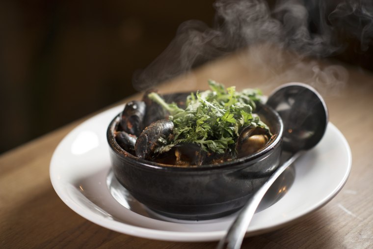 The mussel hotpot by Chef Edward Kim of Mott Street in Chicago