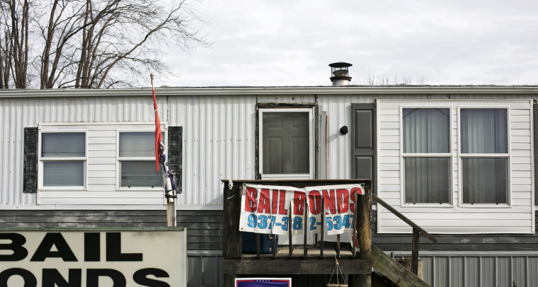 Image: A bail bonds service situated in a mobile home