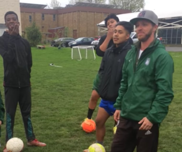 Coach Kaig Lightner with his soccer team