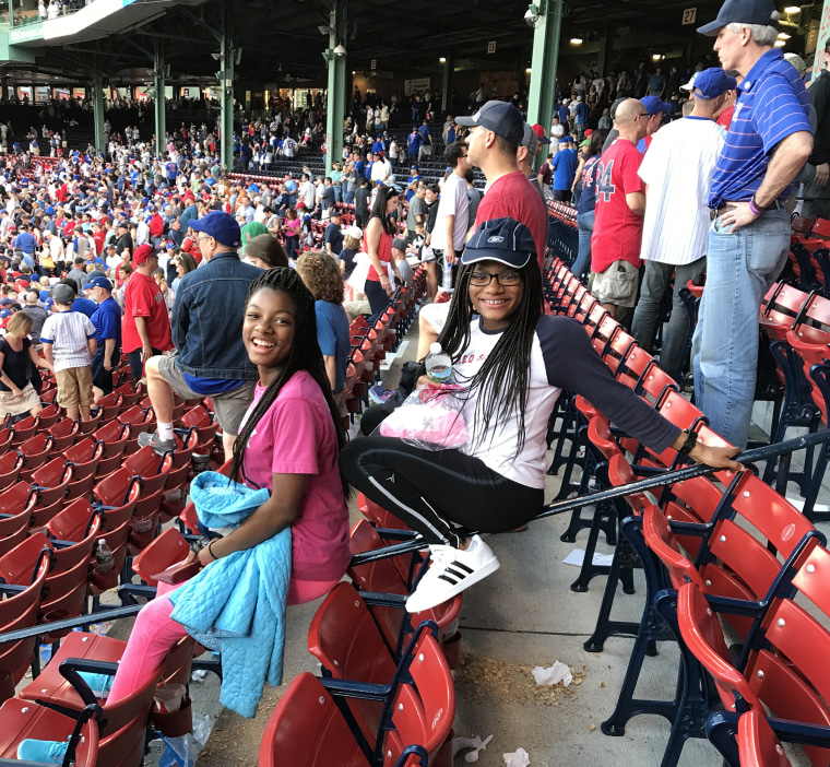 Mya (left) and Deanna at a Red Sox game. 