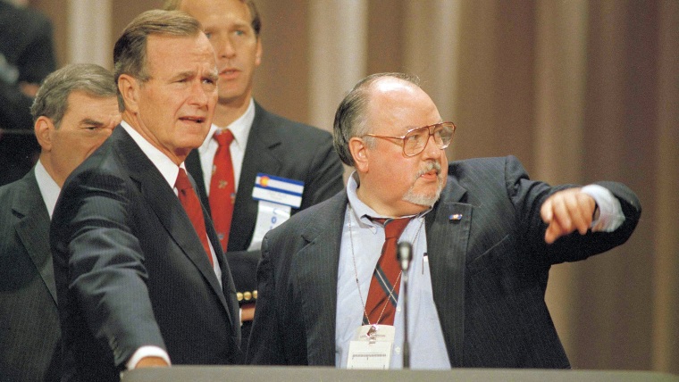 George H.W. Bush and Roger Ailes at the 1988 Republican convention.