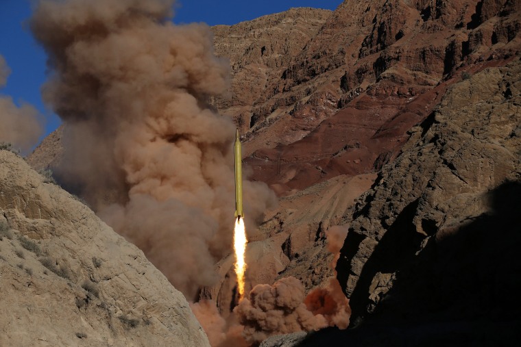 Image: A Qadr H long-range ballistic surface-to-surface missile is fired by Iran's powerful Revolutionary Guard