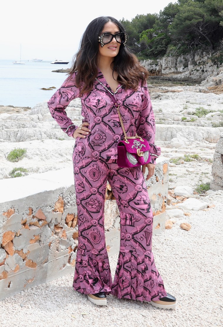 Salma Hayek in a pink jumpsuit at 2017 Cannes Film Festival