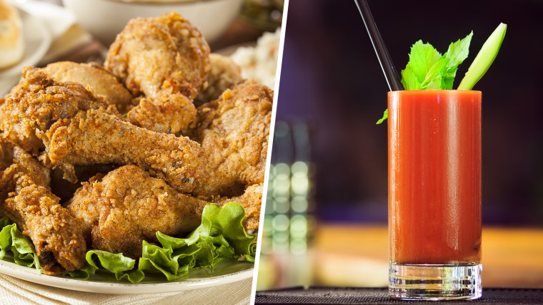 Fried chicken, bloody Mary