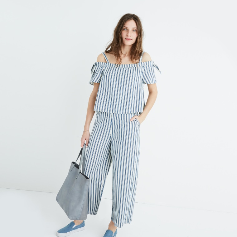 Striped Cold-Shoulder Jumpsuit