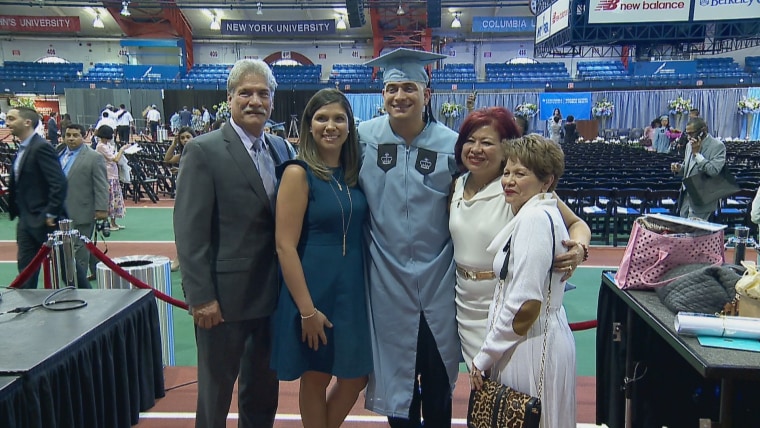 Richard Gamarra and family together on graduation day at Columbia University Mailman School of Public Health. 