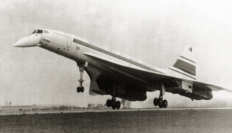 The "Concorde 001" lands at Le Bourget in Paris, in 1971.