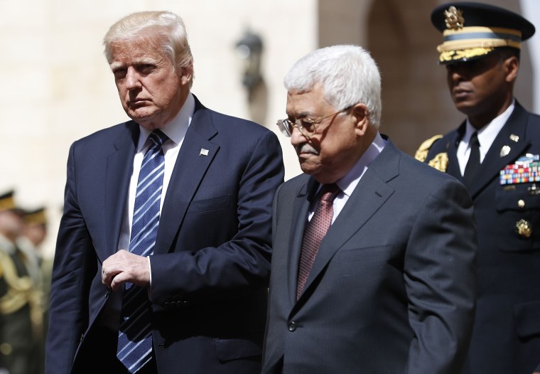 Image: US President Donald Trump is welcomed by Palestinian leader Mahmud Abbas