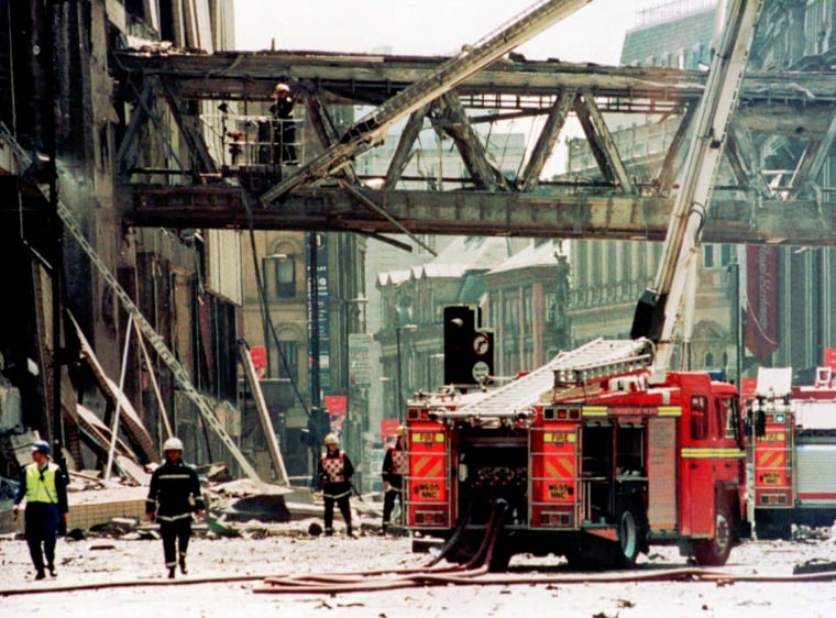 Image: Emergency workers after Manchester explosion on June 15, 1996